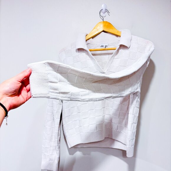 DEFROST Textured Knit Cropped Sweater White | Modern Casual | Small * - Picture 6 of 8